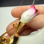Pink & White Porcelain Rose Bud Flower Stem Brooch Pin Gold Tone Signed CR Photo 8