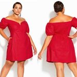City Chic  Sweet Paradise Mini Dress Linen Off Shoulder Cherry Red Plus Womens 18 Photo 1