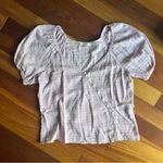 Madewell  Cora Plaid Linen Blend Puff Sleeve Top in Sweet Lavender Size L NWT Photo 2