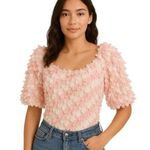 ASOS Design Pink White 3D Floral Ruffle Short Puff Sleeve Bodysuit Top Size 16 Photo 0