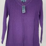 Karen Scott Purple Women's Sweater Dynasty V-Neck Mixed Knit 100% Cotton - XS Photo 0