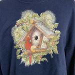 Jerzees  Blend Blue Winter Scene Cardinal Bird Crewneck Sweatshirt Women’s XL Photo 1