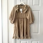 ZARA  NWT Beige Tan Peter Pan Embroidered Floral Collar Mini Dress New Medium Photo 1