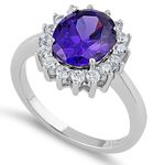 Sterling Silver SIZE 10 925  Dark Purple Oval CZ Ring Photo 0