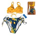 Cupshe NEW SWIMSUIT Women SM Lemon Wrap Bikini Top & Side-Tie Ruched Bottoms NWT Photo 1