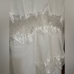 Tulle High Waist Hollow Out Lace Short Sleeve V Neck Long Dress White Size L Photo 5