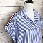 Japna Japan Blue & White Courier Stripe Casual Button Down Top Size Large Photo 3