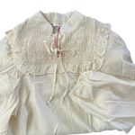 Umgee Long Sleeve Smock Ruffle Top Ivory Mini Dress Sz S Loose Fit Front Tie NWT Photo 1