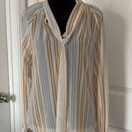 potter's pot White and Gold Striped Neck Tie Blouse Photo 0