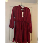 NEW Red Split V Neck Ruffle Chiffon Elegant Mini Short Skirt Dress L Size L Photo 2