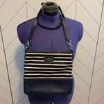 Kate Spade  Navy Blue White Striped Leather Crossbody Zipper Purse Bag Photo 0