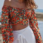 SheIn  Frenchy Allover Floral Print Off Shoulder Crop Blouse Long-Sleeve Sz M Photo 10