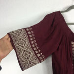 Tularosa Fiona Burgundy Off The Shoulder Embroidered Smocked Boho Dress Medium Photo 4