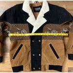 Vintage Leather Bomber Jacket L Western Horse Rider Sherpa Collar Wool Coat Black Size L Photo 3