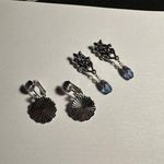 Lot Of 2 Signed Dangle Clip On Earrings Silver Tone 1 Avon / 1 Sarah Coventry Photo 0