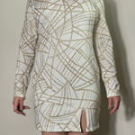 City Vibe  White and Gold Longsleeve Open Back Mini Dress Size 13 NWT Photo 0