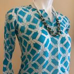 Lexi York Light Blue With White Chains Print Sheer Summer V Neck Top Sz S Photo 2