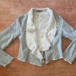 Women size M cropped faux fur suede gray short sherpa jacket Size M Photo 0