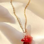 Boutique Red Glass Mushroom On Gold Necklace Photo 0