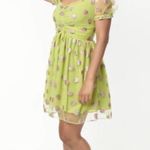 Unique Vintage NWT Smak Parlour Medium 6-8 Avocado Strawberry Print Flare Dress Photo 1