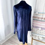 Anthropologie Maeve  Royal Blue Crushed Velvet Tie-Neck Button Down Tunic Shirt 2 Photo 3