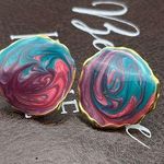 Vintage 1990s Pastel Paint Swirled Gold Tone Enamel Circle Stud Earrings Photo 0