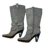 Attention  Gray Faux Suede‎ Tall Boots Size 9 Buckle Boho Chic Photo 0