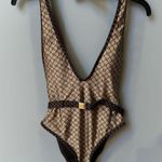 River Island  belted monogram halterneck swimsuit in brown Size 6 SOLD OUT STYLE Photo 1