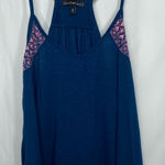 Derek Heart NWOT ‎ women’s dark blue pink embroidered relaxed casual tank top M Photo 0