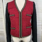 Mango Tweed Boucle Blazer/Jacket Burgundy & Black with Chain Details-Small Photo 0