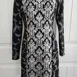 Antonio Melani Metallic Silver Black Filigree Sheath Dress SIZE 2 Long Sleeve Photo 0