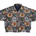 Vintage 90s EVR Rousso Silk Safari Animal Print Checkered Cheetah Zip Up Jacket Multiple Size L Photo 0