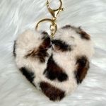 Leopard Print Faux Fur Heart Bag Charm Keychain New Tan Photo 0