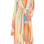 We Are LEONE Contrast Maxi Cardigan Striped Tie Dress Womens Large Medium Silk Pink Photo 0