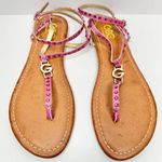 GBG Los Angeles T Strap Sandals Size 7 Pink Gold Logo Ankle Strap Pink Photo 0