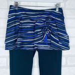 Athleta  Skortee Skirt Capri Leggings Blue‎ Stripe Activewear Womens Size Small Photo 2