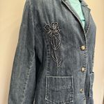 Christopher & Banks Denim Embroidered Flower Button Front Jean Jacket Blazer by  Photo 9
