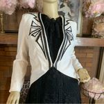 Muses By Shop OFF WHTIE WITH BLACK AND SILVER BEADING CROPPED BLAZER (M) Photo 3