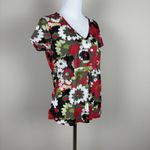 Y2K Faith Love Passion Top Womens Large Floral Retro Sheer Short Sleeve V Photo 3