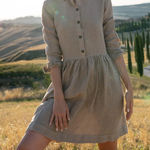 NWT Sauths 100% Linen Evita Tiered Dress in Almond Size XS Tan Photo 0