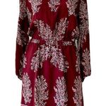 Madewell Burgundy White Silk Lassi Floral Indian Block Print Long Sleeve Dress 4 Photo 0