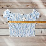 Lush Clothing New Lush Smocked Crop Top Womans L Blue Swirl Puff Sleeve Tie Dye Summer Top Photo 5