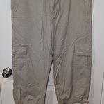 Allen Allen  Cotton Drawstring Capri Women's Large Grey/Tan Khaki Photo 0