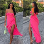 House Of CB HOUSE OF CB 'Sarina' Fuchsia Ruffle Maxi Dress NWOT size L Photo 3