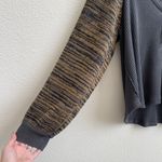 Free People Grey Yellow Stripe Sweet Confession Henley Waffle Knit Pullover Photo 6