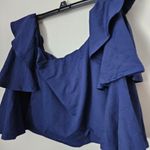 Susana Monaco  Top Ruffle Sleeves Off Shoulder Inkwell Blue Long Sleeve Casual Photo 7