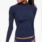 Athleta North Point Rashguard Women’s Size M Long Sleeve Zip Back Blue UPF 50+ Photo 1