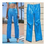 I am gia I. Am. Gia Isla Blue Zipper Pants Womens Size XS Rave Shiny Faux Leather Photo 1
