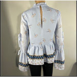 Endless Rose Ruffled Bell Sleeve Blouse Top Women Sz S Floral Baby Blue Mockneck Photo 1