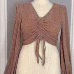 SheIn Ruched Drawstring Lantern Sleeve Crop Top (555) Photo 0